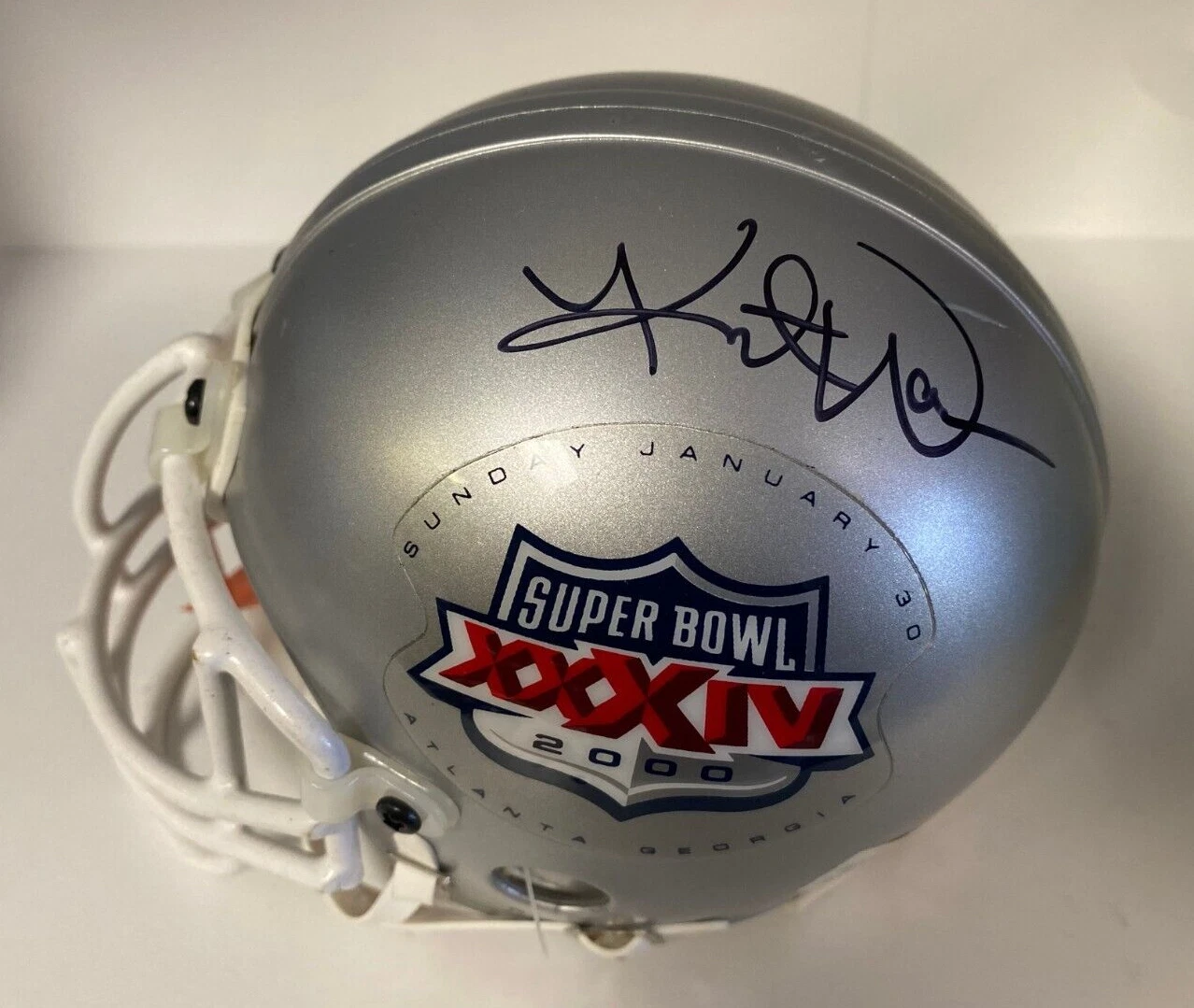 KURT WARNER SUPER BOWL XXIV SIGNED AUTOGRAPHED AUTHENTIC MINI HELMET BECKETT BAS