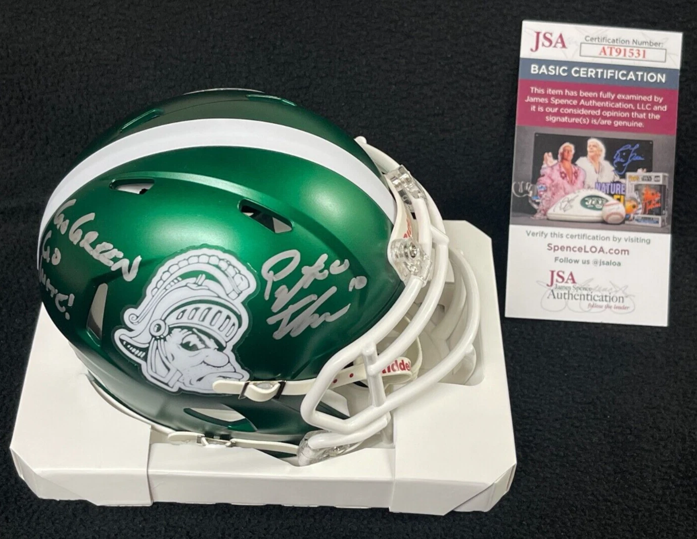 Payton Thorne Signed & Inscribed Michigan State Spartans Mini Helmet JSA COA
