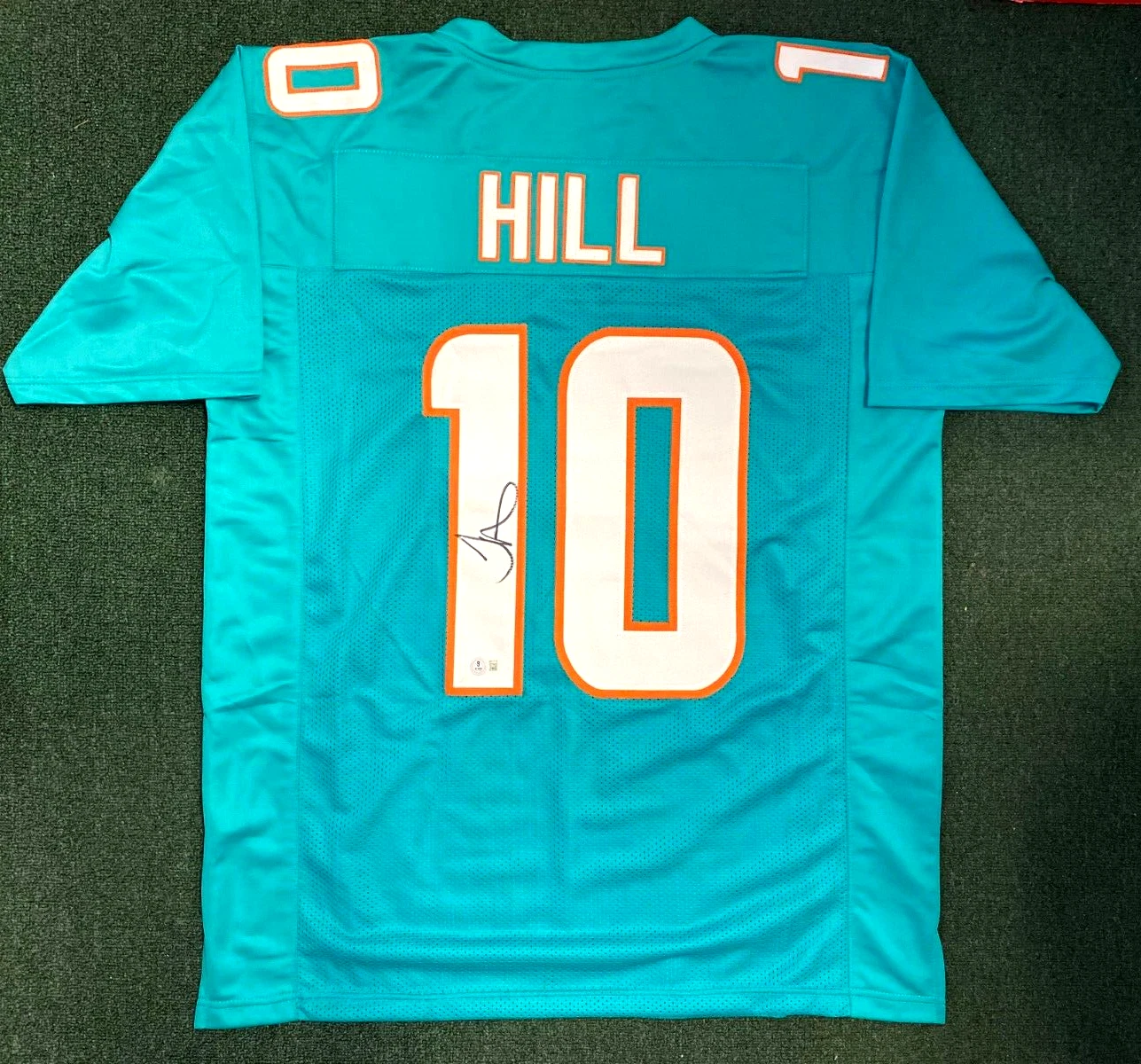 TYREEK HILL DOLPHINS SIGNED AUTO TEAL CUSTOM FOOTBALL JERSEY SZ XL BECKETT *
