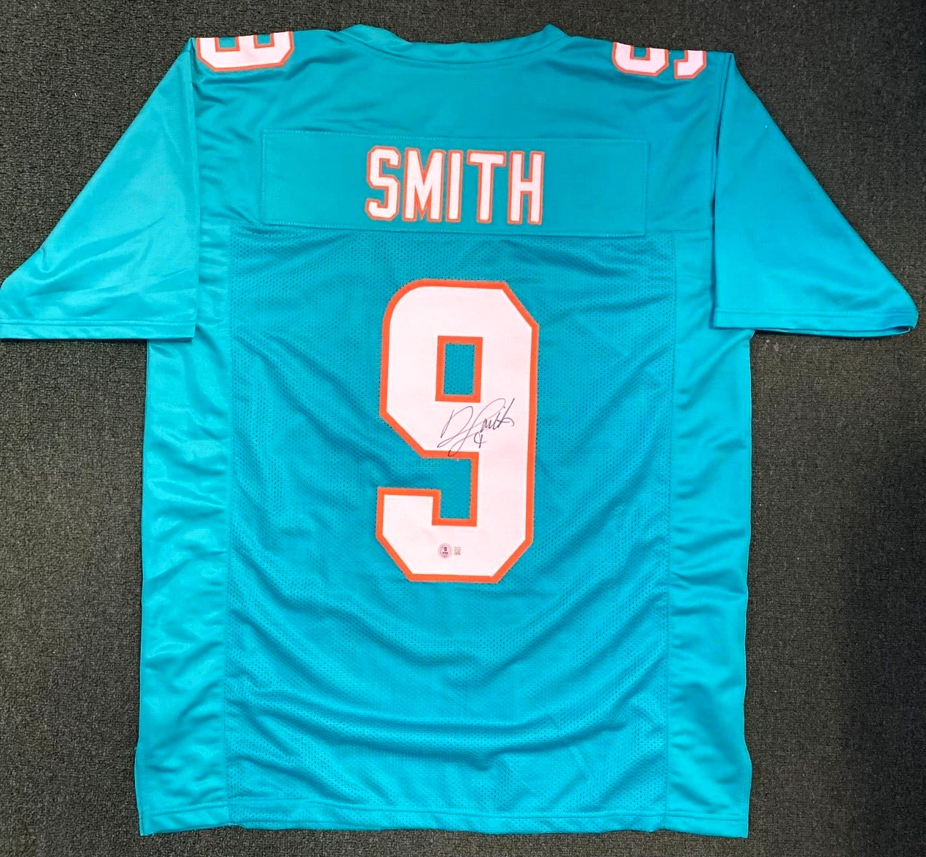 JONNU SMITH #9 DOLPHINS SIGNED AUTO TEAL CUSTOM FOOTBALL JERSEY SZ XL BECKETT *
