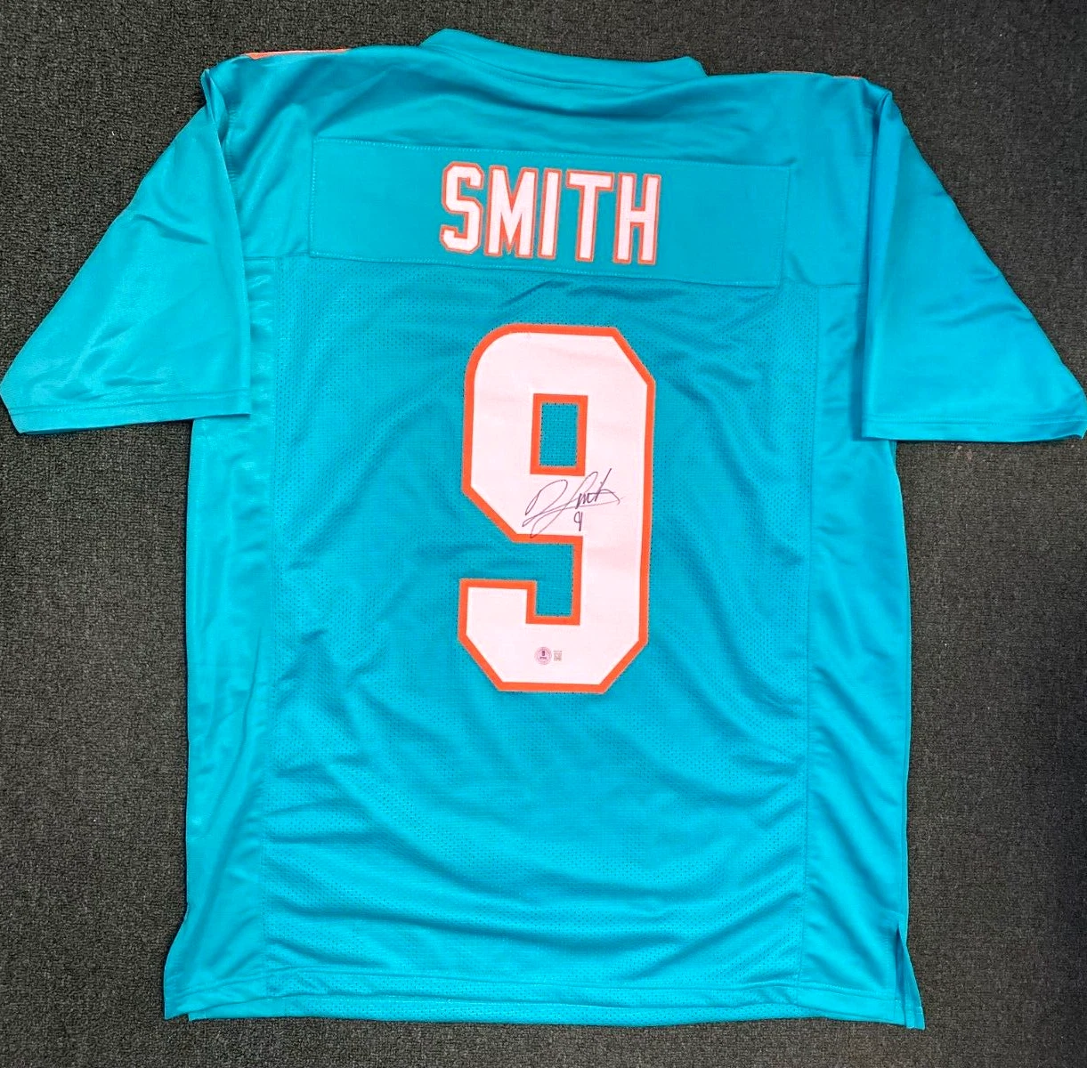 JONNU SMITH #9 DOLPHINS SIGNED AUTO TEAL CUSTOM FOOTBALL JERSEY SZ XL BECKETT **