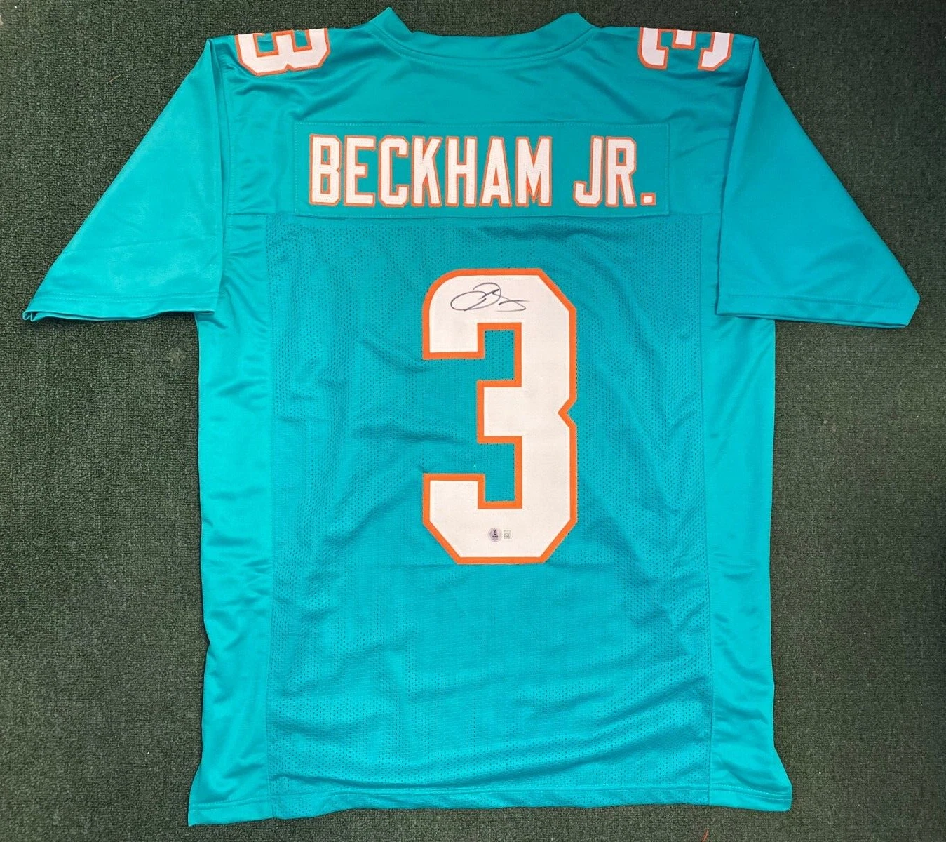 ODELL BECKHAM JR #3 DOLPHINS SIGNED AUTO CUSTOM FOOTBALL JERSEY SZ XL BECKETT **
