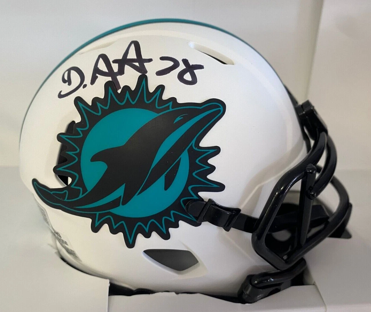 DEVON ACHANE MIAMI DOLPHINS SIGNED AUTOGRAPHED LUNAR MINI HELMET BECKETT BAS