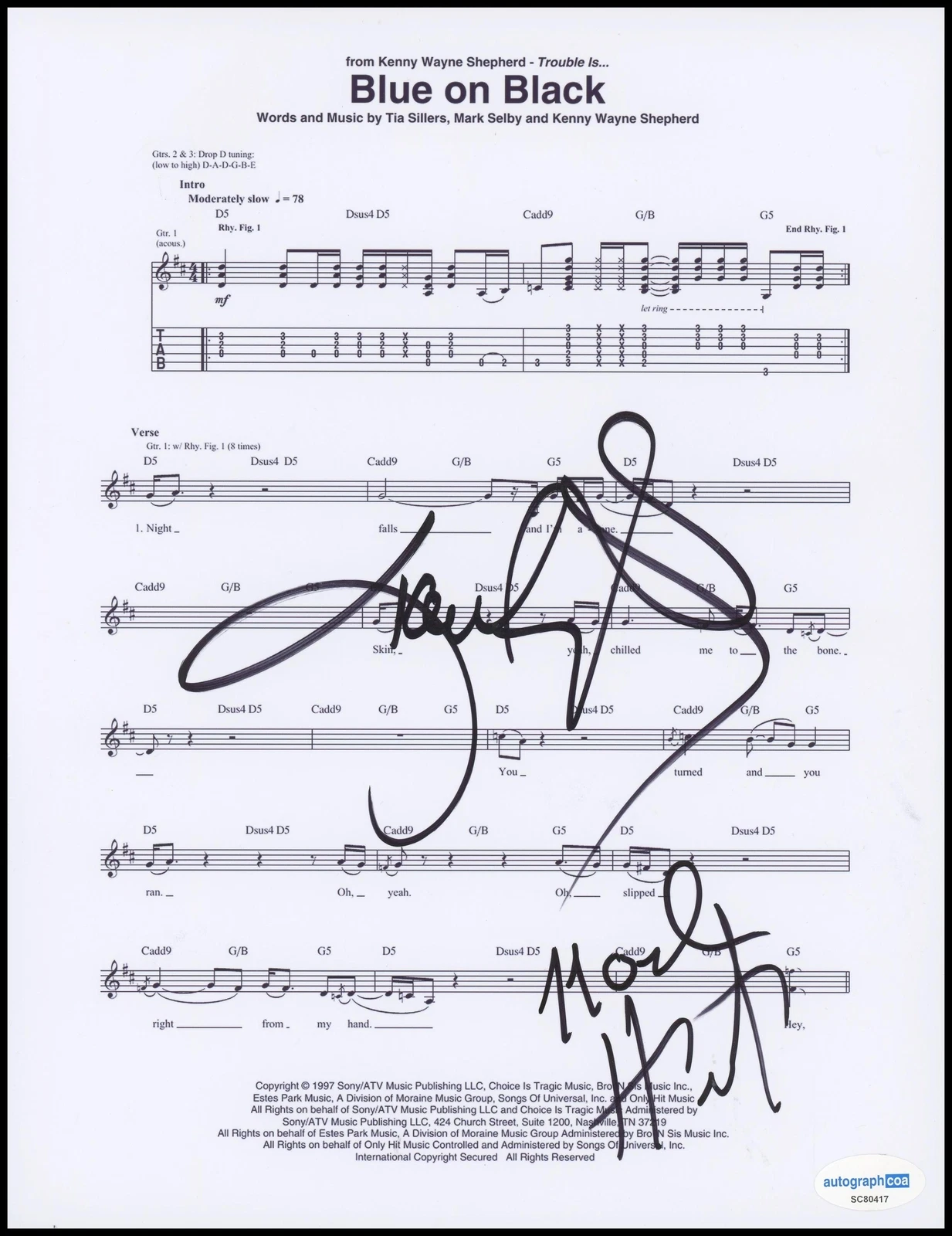 Kenny Wayne Shepherd & Noah Hunt AUTOGRAPH Signed 'Blue on Black' Sheet Music