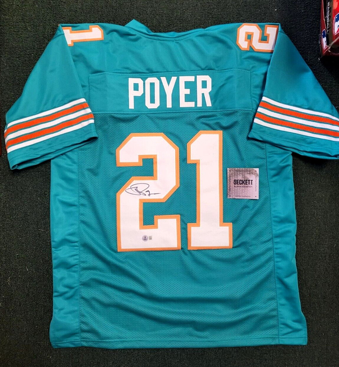 JORDAN POYER #21 MIAMI DOLPHINS SIGNED AUTOGRAPHED CUSTOM JERSEY SIZE XL BECKETT