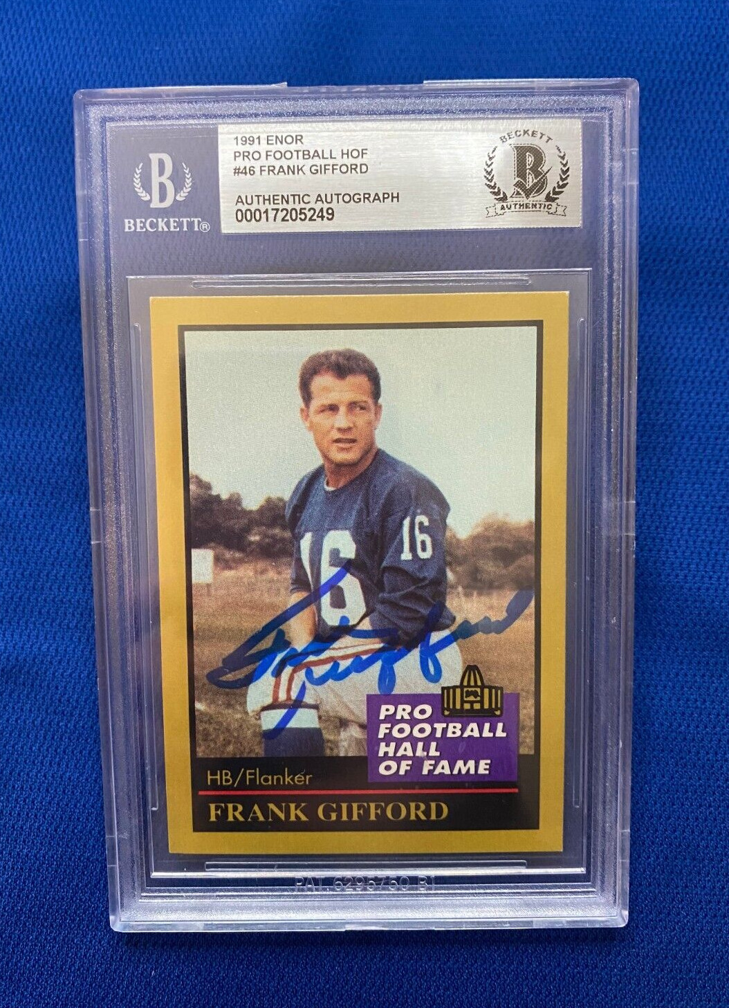 1991 ENOR PRO FOOTBALL HOF FRANK GIFFORD NEW YORK GIANTS SIGNED CARD #46 BECKETT