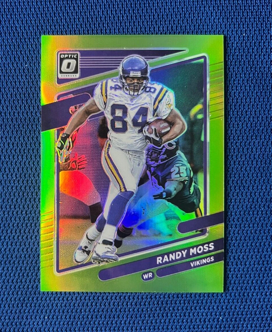 2021 OPTIC DONRUSS RANDY MOSS MINNESOTA VIKINGS GREEN PRIZM CARD /35 #100