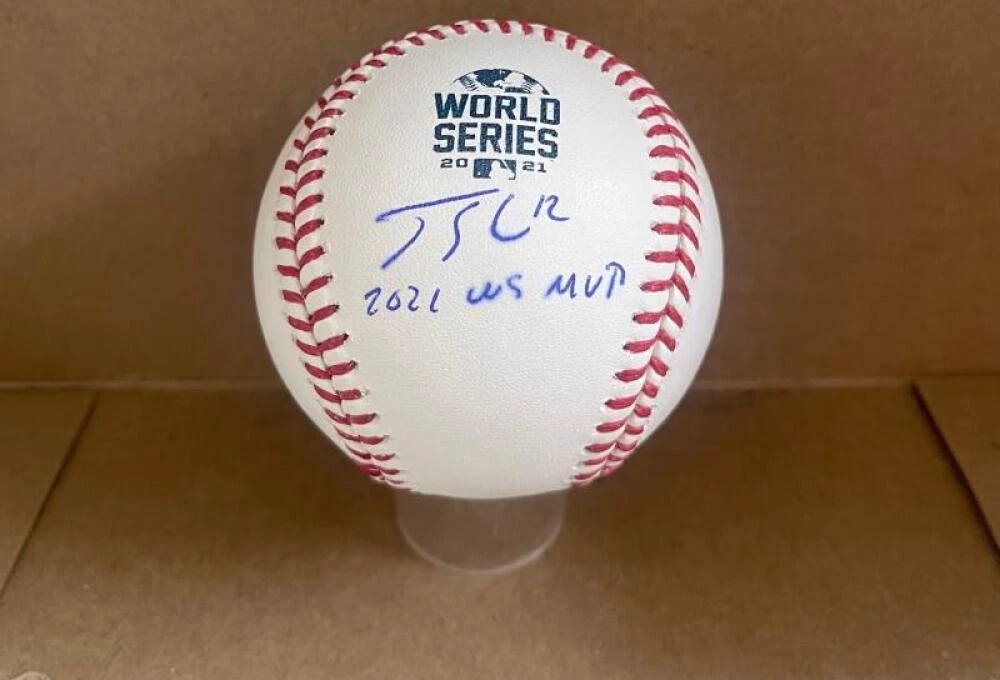JORGE SOLER BRAVES 2021 WS CHAMPS SIGNED AUTOGRAPHED M.L. BASEBALL BECKETT AUTH