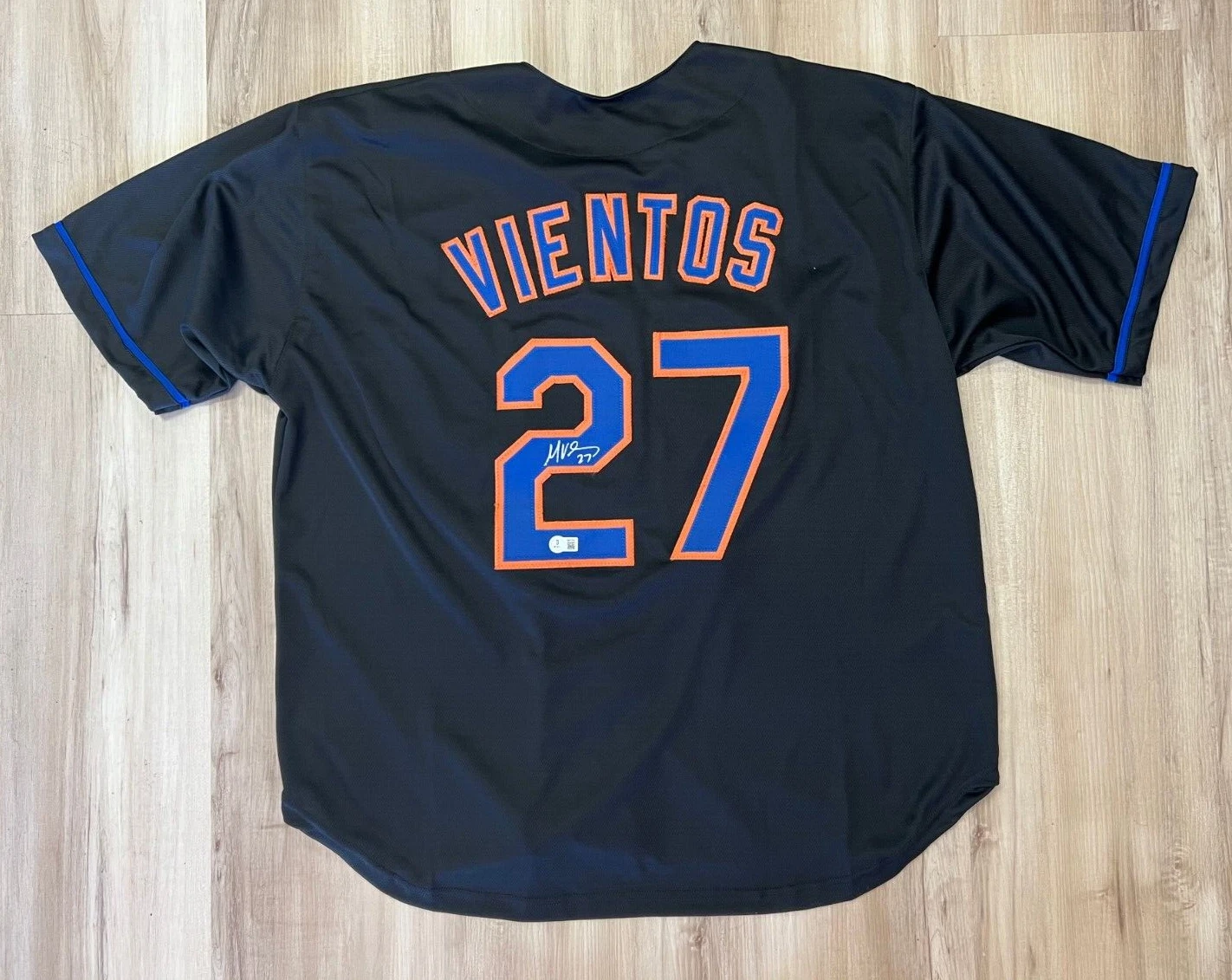 MARK VIENTOS NEW YORK METS SIGNED AUTOGRAPH BLACK CUSTOM JERSEY SZ XL BECKETT *
