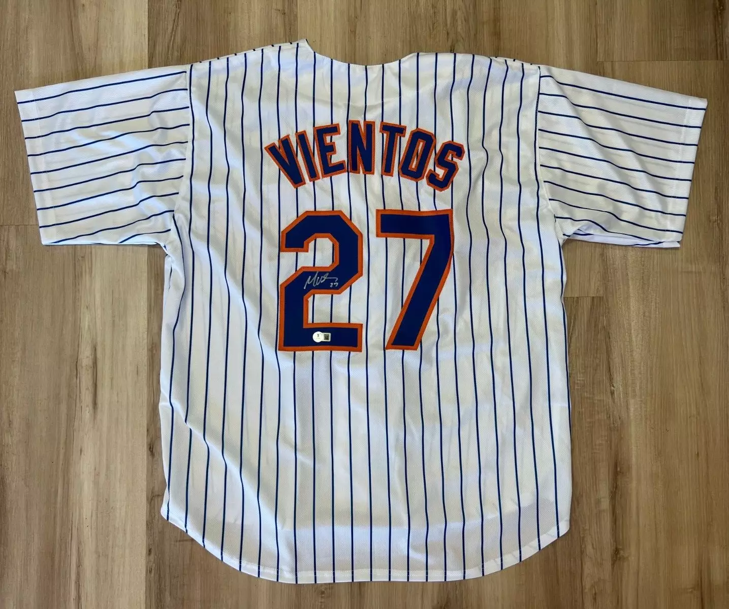 MARK VIENTOS NEW YORK METS SIGNED AUTOGRAPH WHITE CUSTOM JERSEY SZ XL BECKETT •