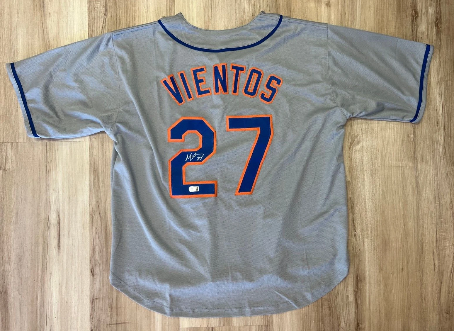 MARK VIENTOS NEW YORK METS SIGNED AUTOGRAPH GRAY CUSTOM JERSEY SZ XL BECKETT *