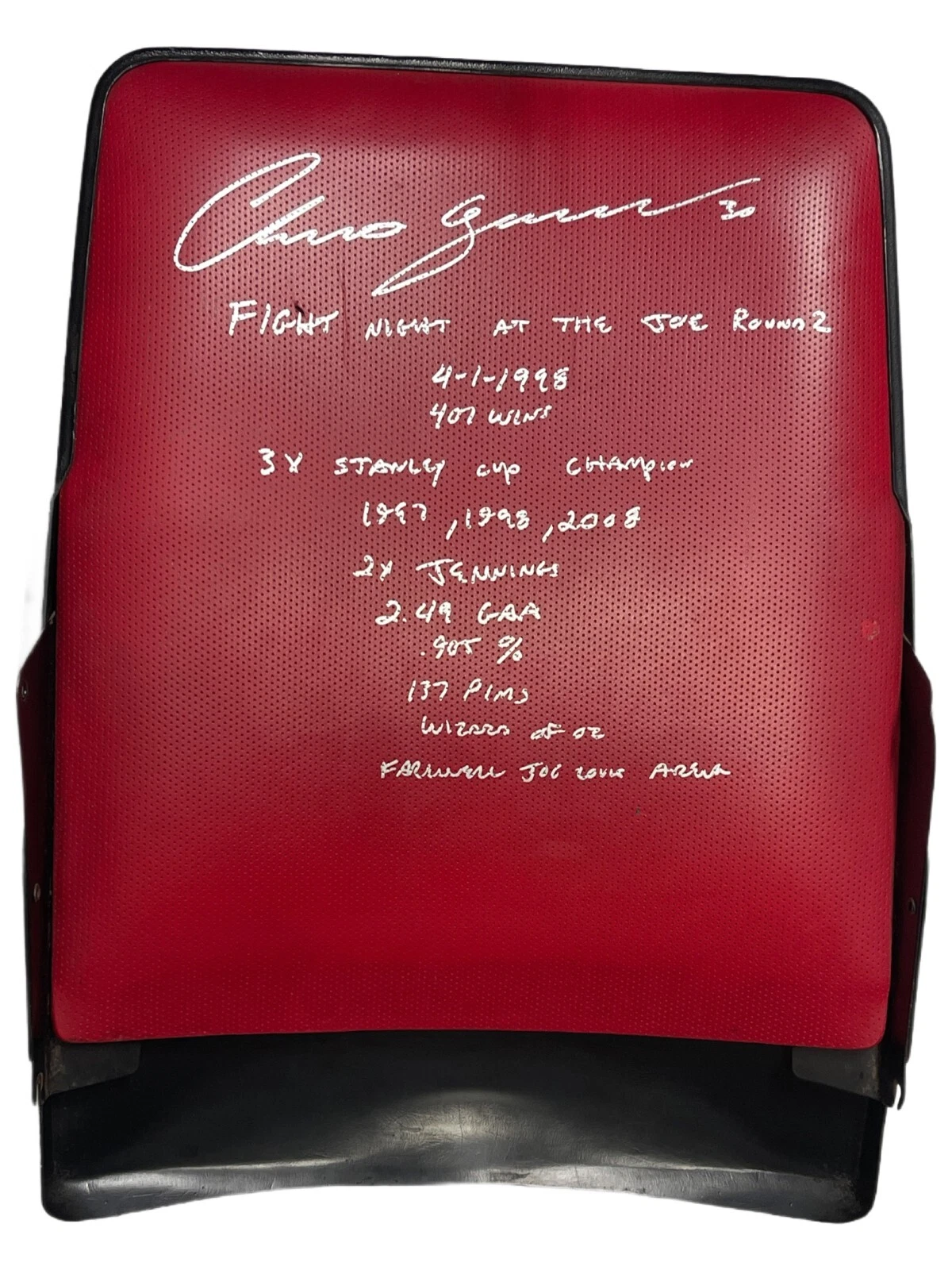 Chris Osgood Signed & Multi-Inscribed Detroit Red Wings Joe Louis Seat Back JSA