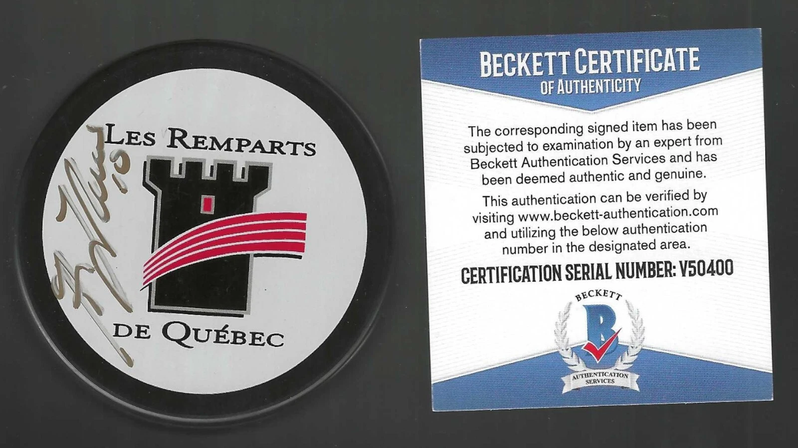 Guy Lafleur Signed Quebec Remparts Puck Beckett COA Montreal Canadiens