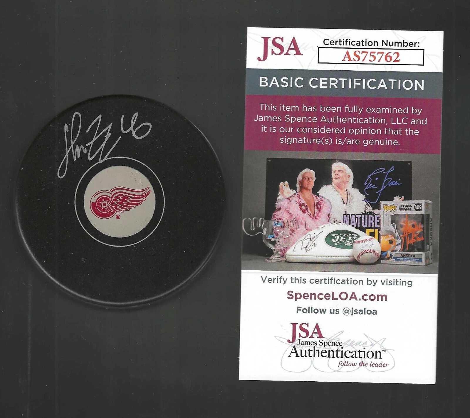 Henrik Zetterberg Signed Detroit Red Wings Small Logo Puck JSA COA