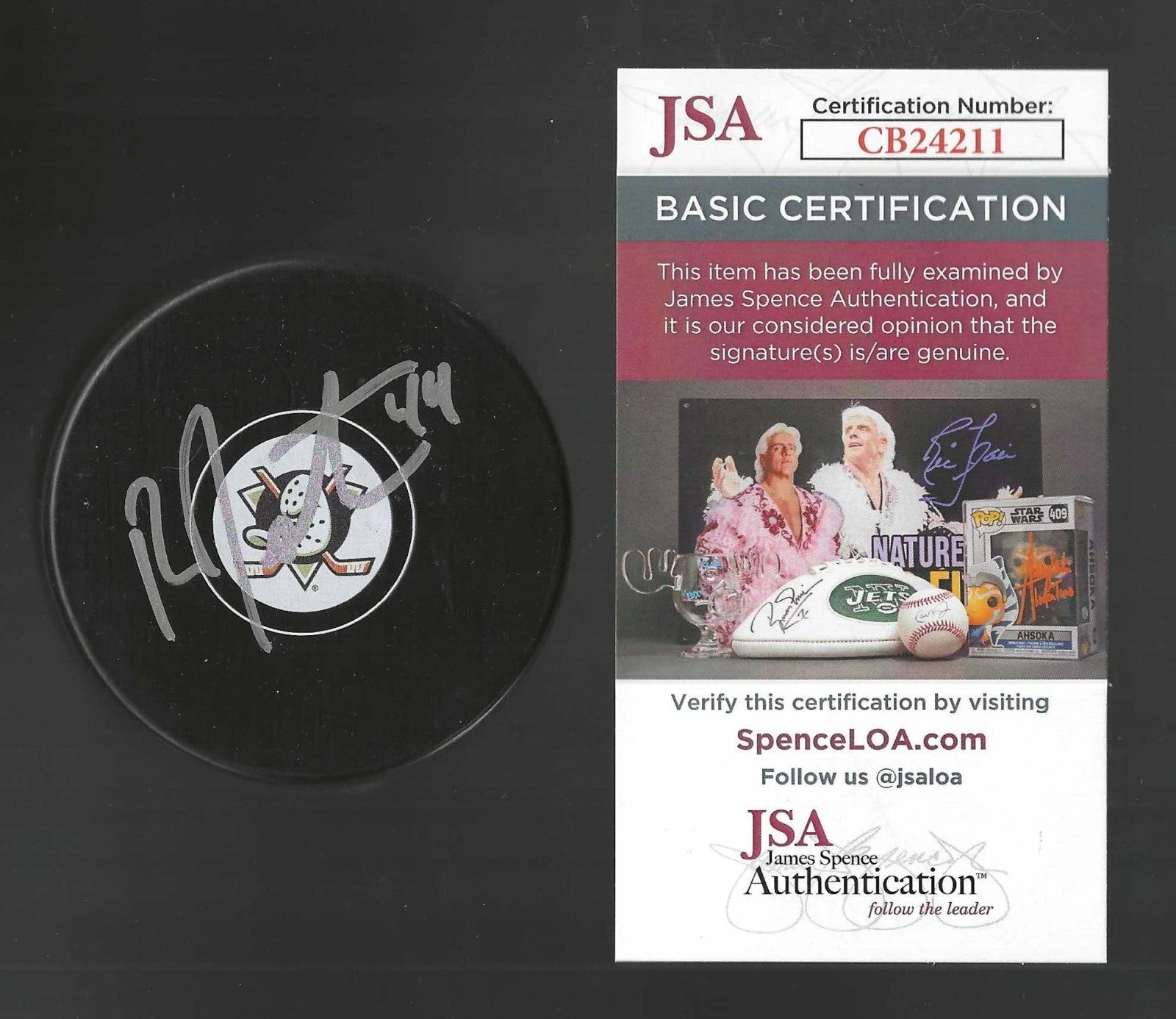 Ross Johnston Signed Anaheim Mighty Ducks Puck JSA COA
