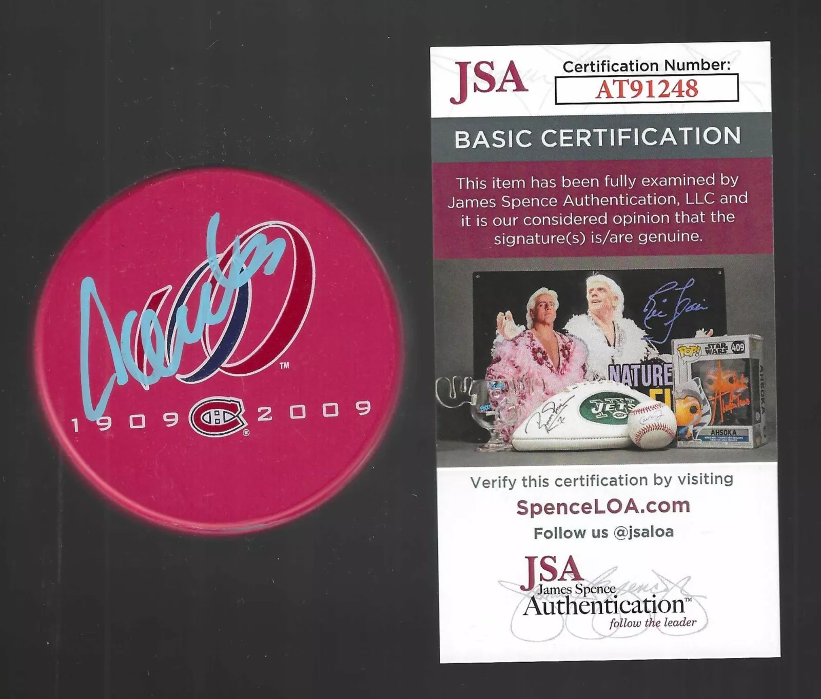 Jacques Lemaire Signed Montreal Canadiens 100th Anniversary Pink Puck JSA COA