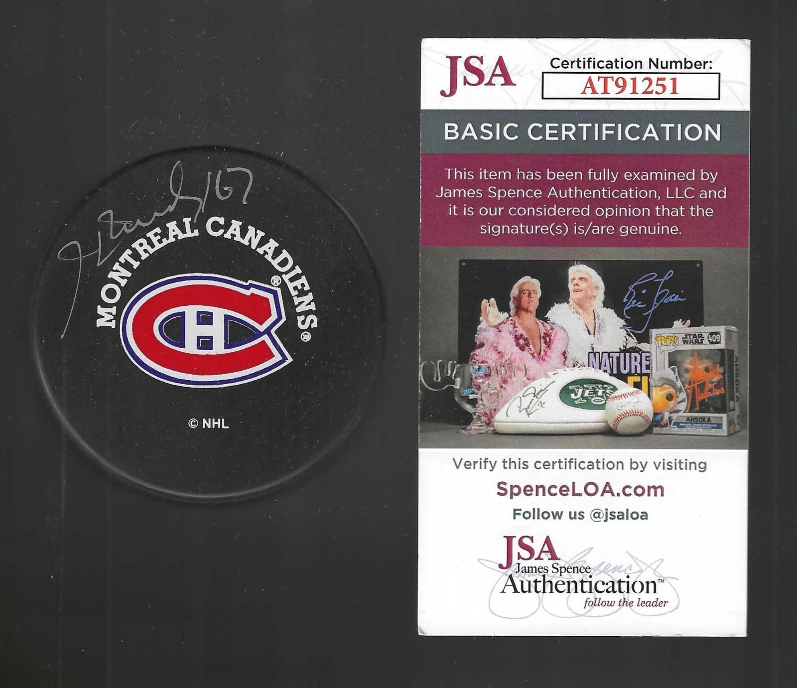Henri Richard Signed Montreal Canadiens Trench Puck JSA COA