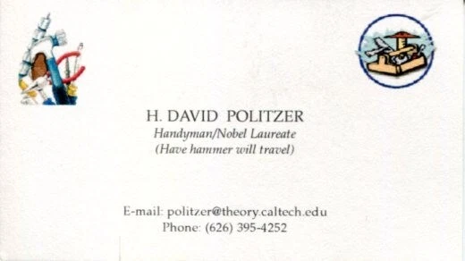 Hugh David Politzer Nobel Prize Physics Rare Signed Autograph Business Card