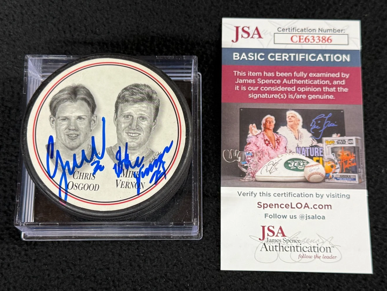 Mike Vernon & Chris Osgood Signed  Detroit Red Wings Burger King Puck JSA COA