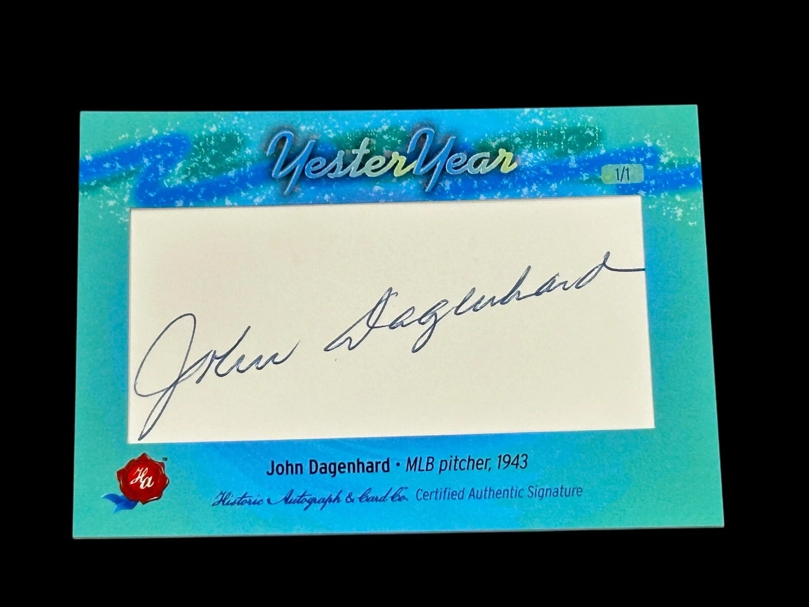 John Dagenhard 2025 Historic Autograph YesterYear 1943 Boston Braves  #1/1