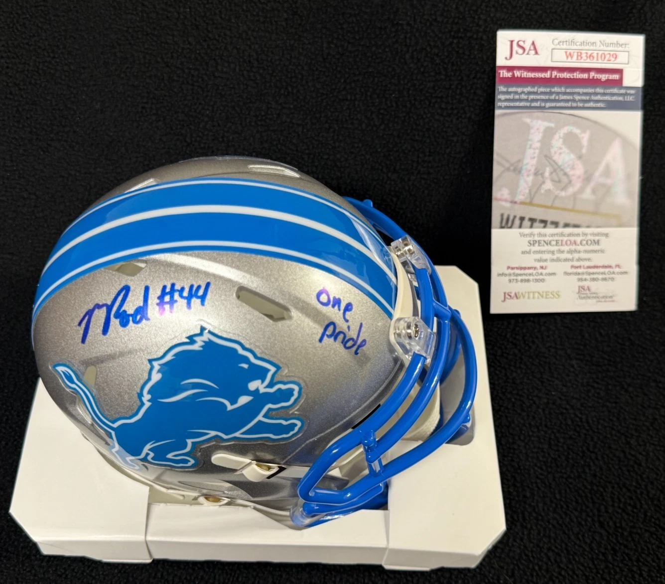 Malcolm Rodriguez Signed & Inscribed One Pride Detroit Lions Mini Helmet JSA COA
