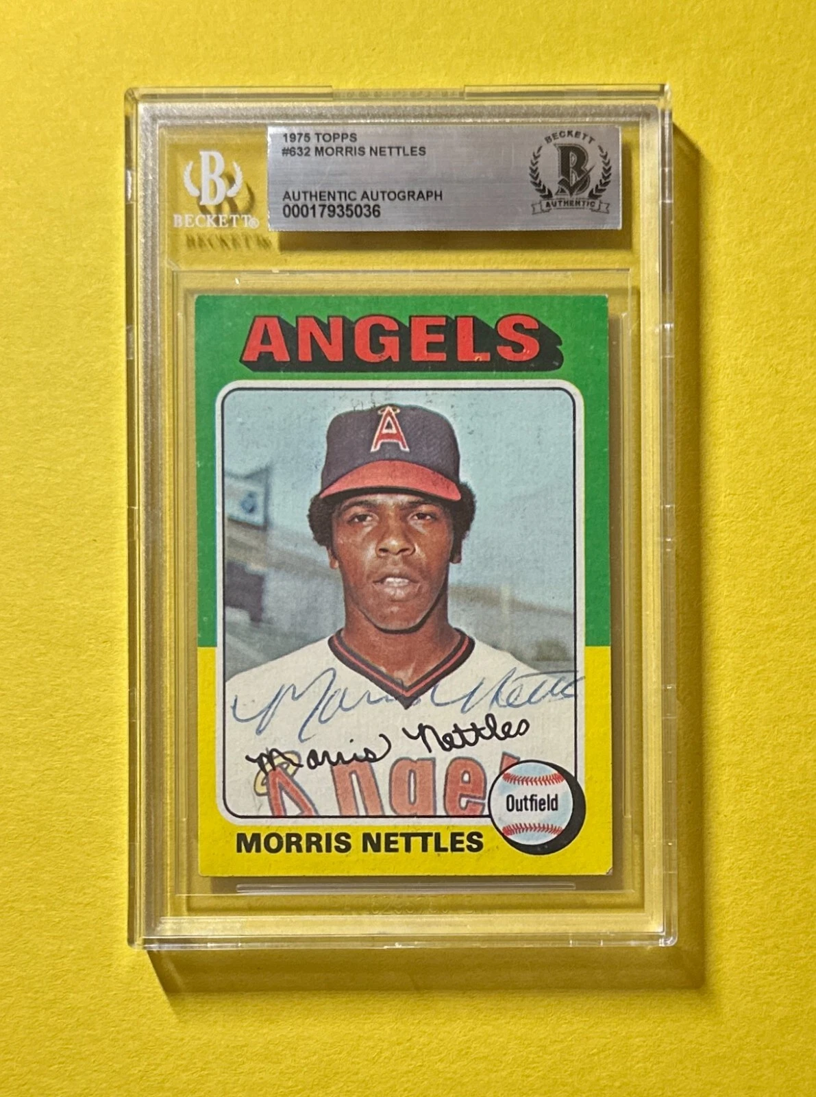 1975 TOPPS MORRIS NETTLES #632 BECKETT AUTHENTIC SIGNED AUTOGRAPH CARD ANGELS
