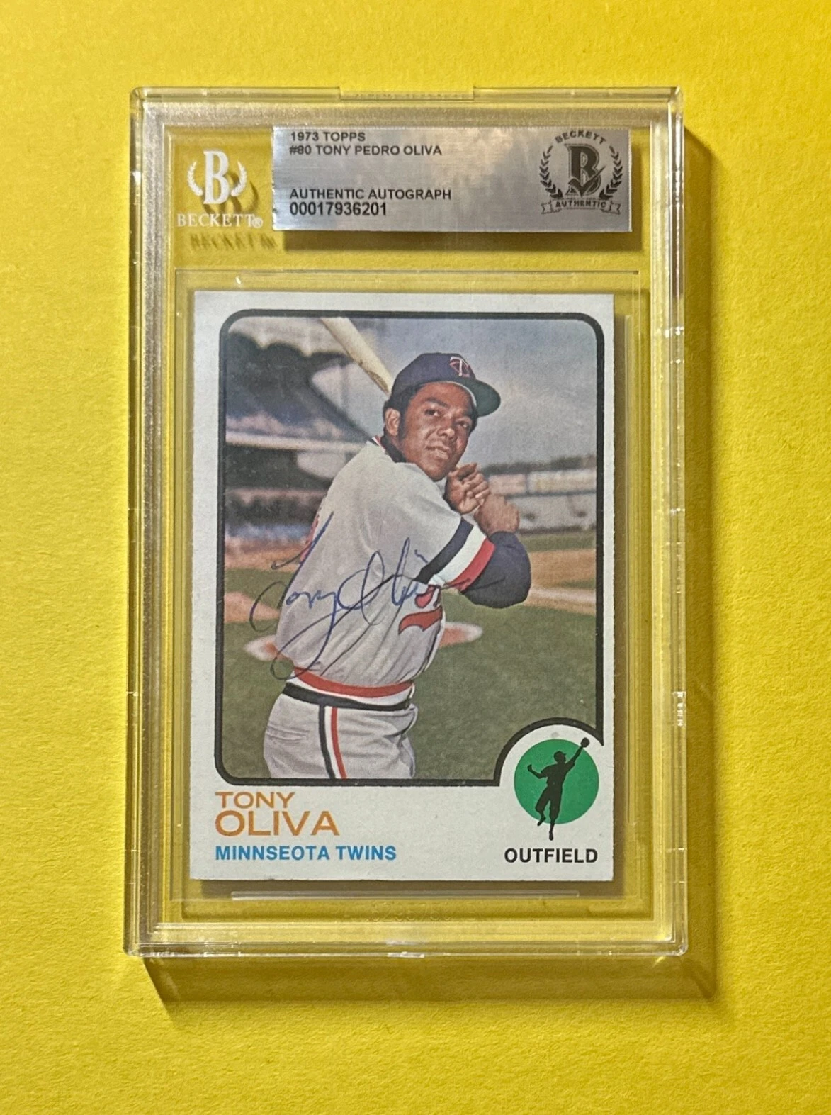 1973 TOPPS TONY OLIVA #80 BECKETT AUTHENTIC SIGNED AUTOGRAPH CARD TWINS