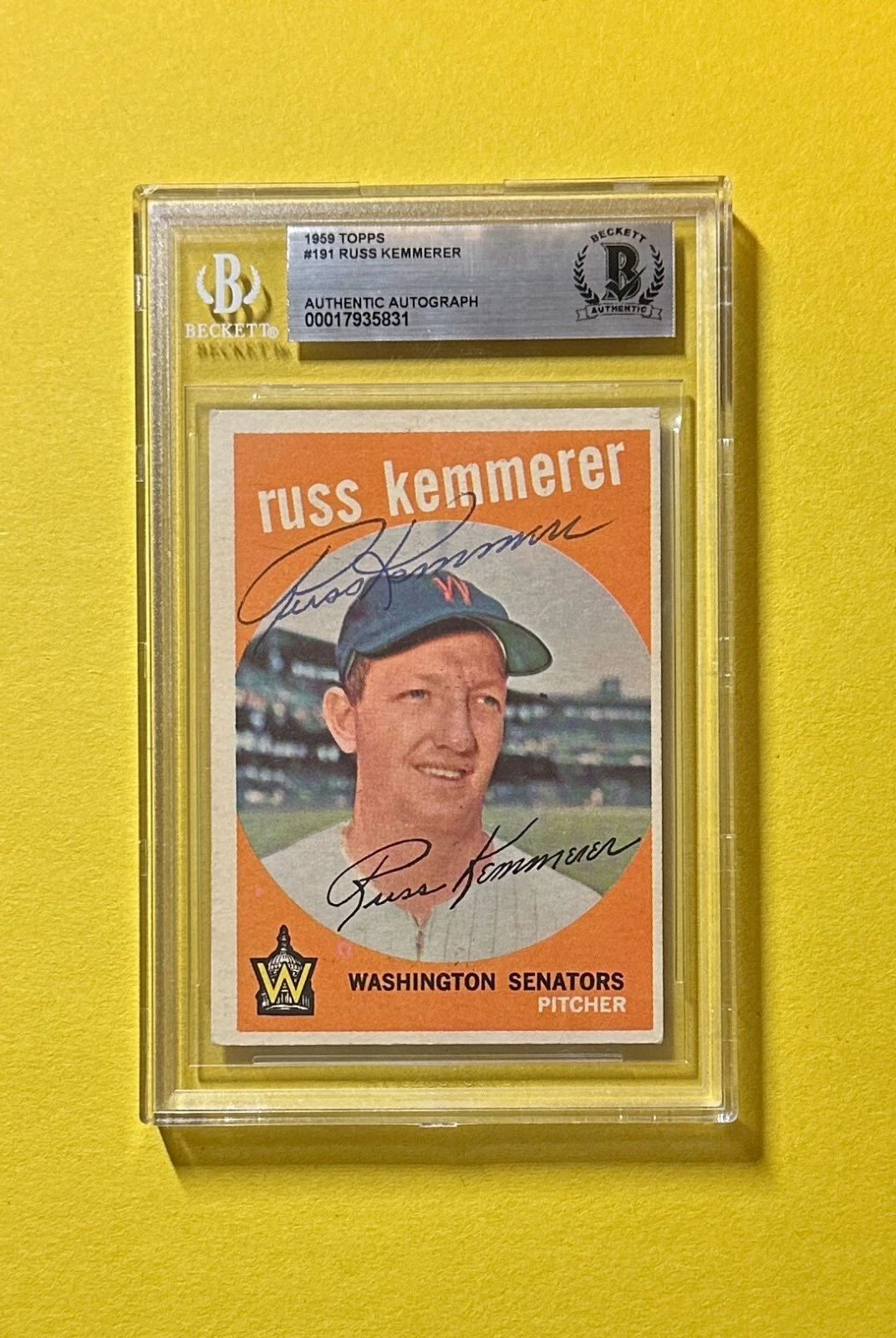 1959 TOPPS RUSS KEMMERER #191 BECKETT AUTHENTIC SIGNED AUTOGRAPH CARD SENATORS