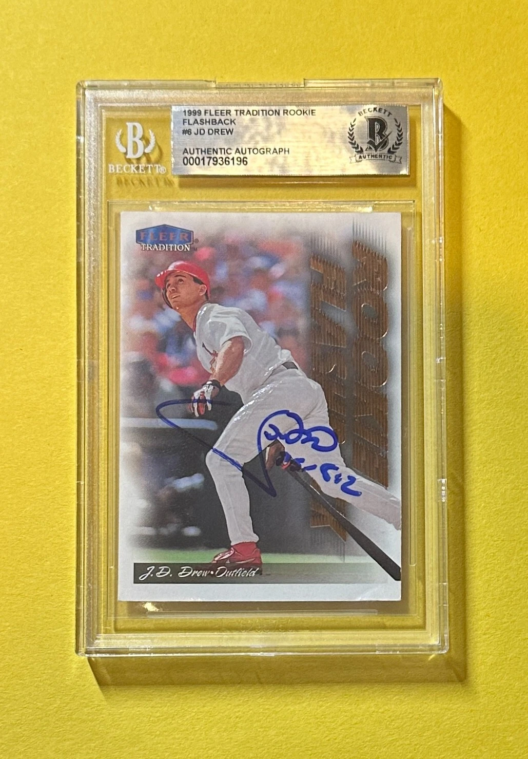 1999 FLEER TRADITION ROOKIE FLASHBACK JD DREW #6 BECKETT AUTH SIGNED AUTO CARD