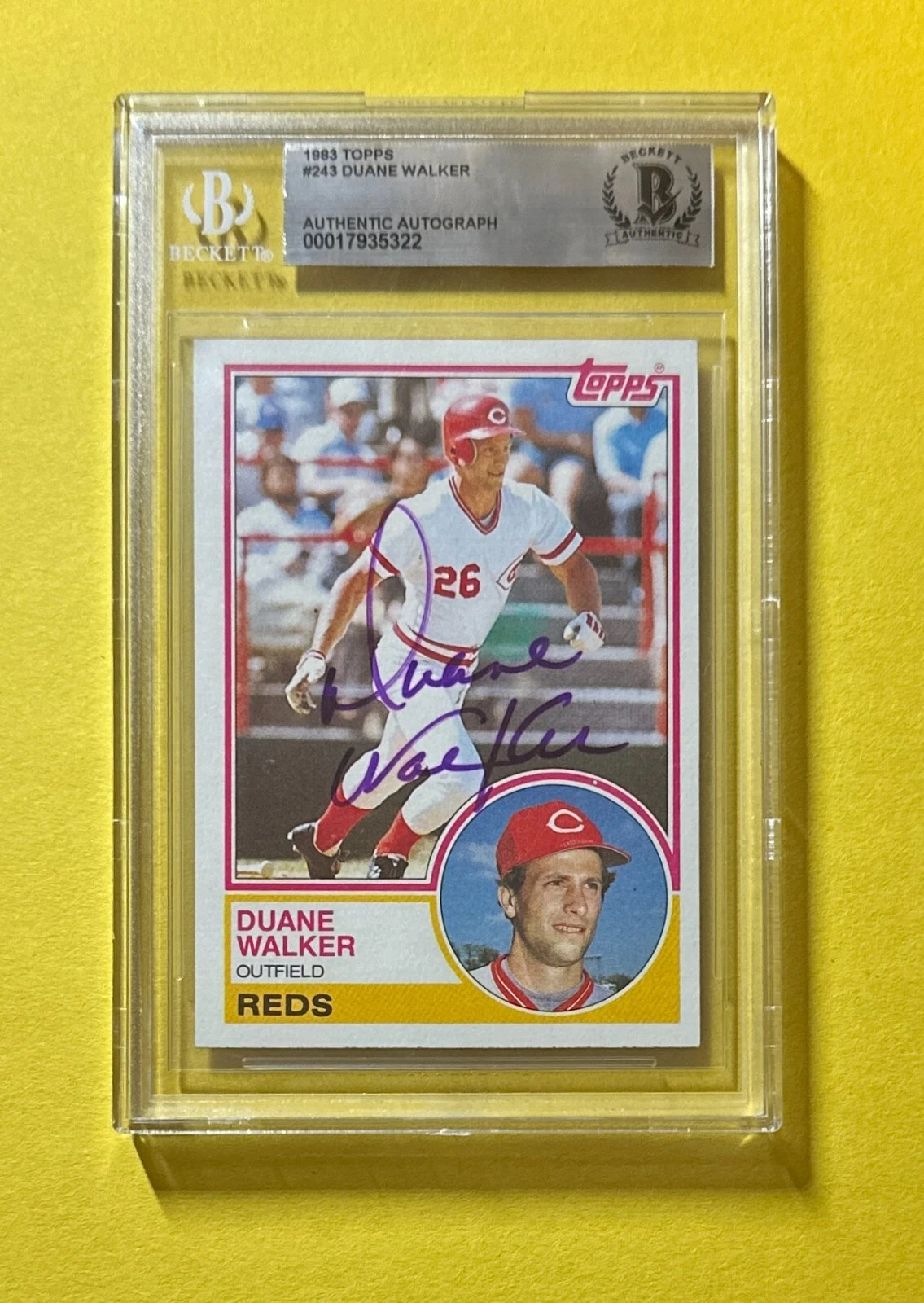 1983 TOPPS DUANE WALKER #243 BECKETT AUTHENTIC SIGNED AUTOGRAPH CARD REDS