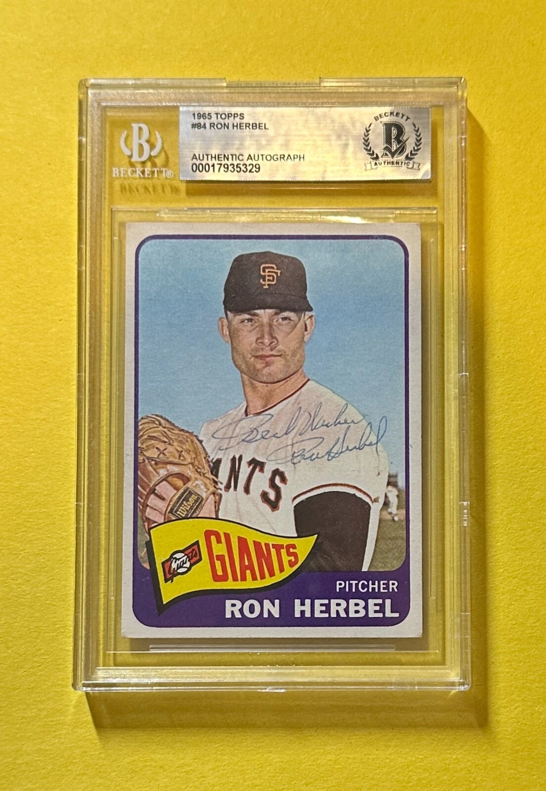 1965 TOPPS RON HERBEL #84 BECKETT AUTHENTIC SIGNED AUTOGRAPHED CARD GIANTS