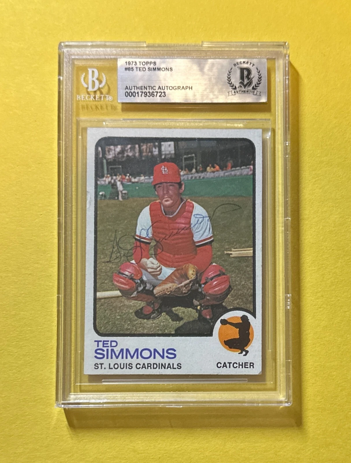 1973 TOPPS TED SIMMONS #85 BECKETT AUTHENTIC SIGNED AUTO CARD CARDINALS
