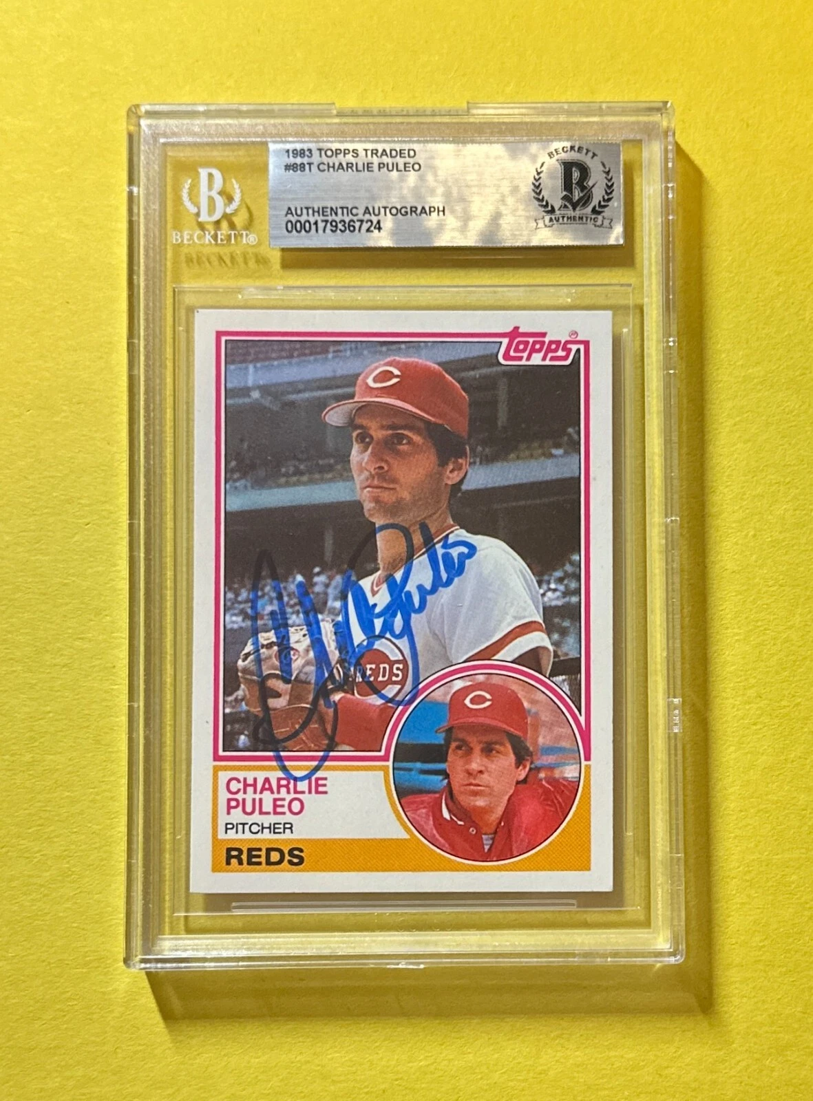 1983 TOPPS TRADED CHARLIE PULEO #88T BECKETT AUTHENTIC SIGNED AUTO CARD REDS