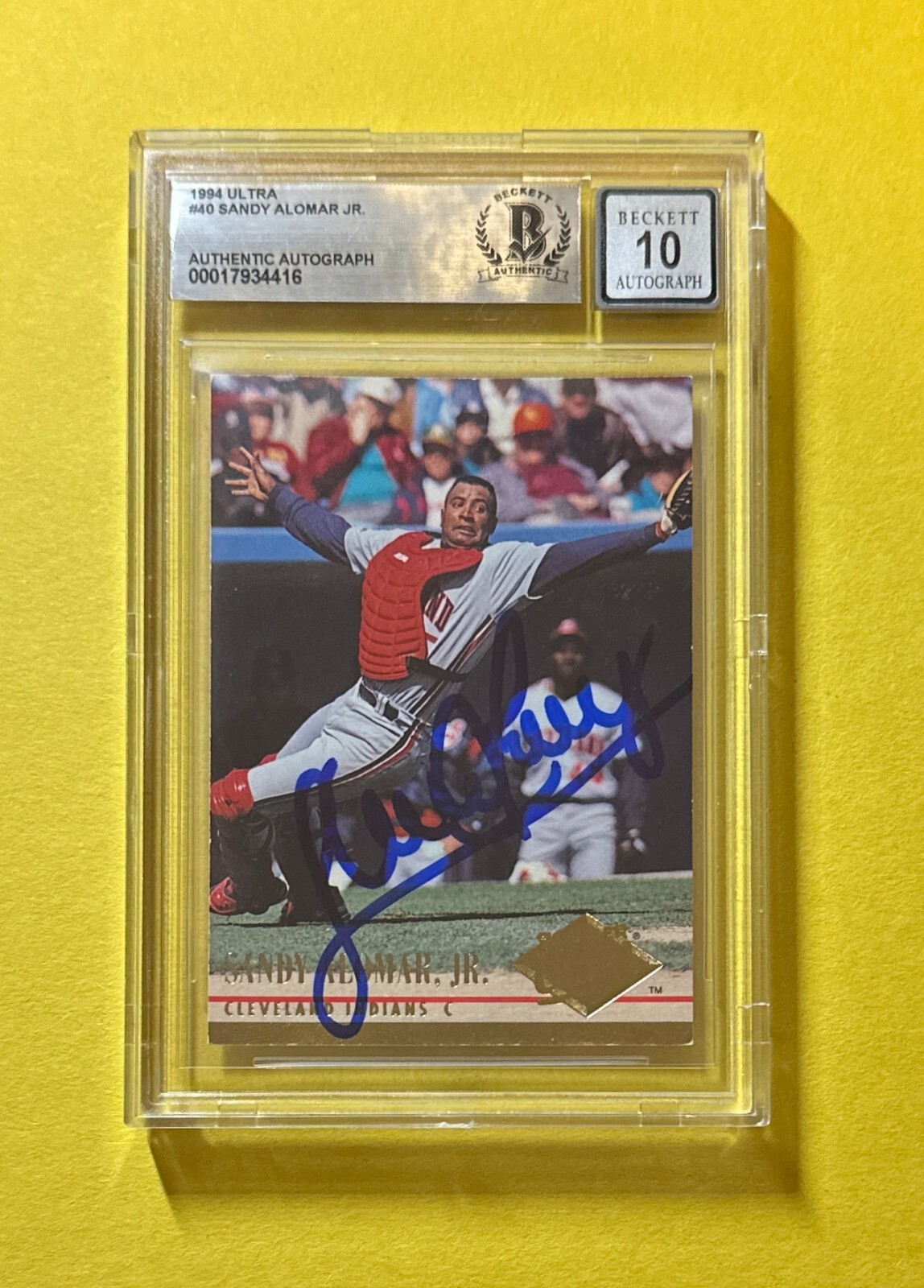 1994 ULTRA SANDY ALOMAR JR. #40 SIGNED AUTOGRAPHED CARD BECKETT AUTH 10