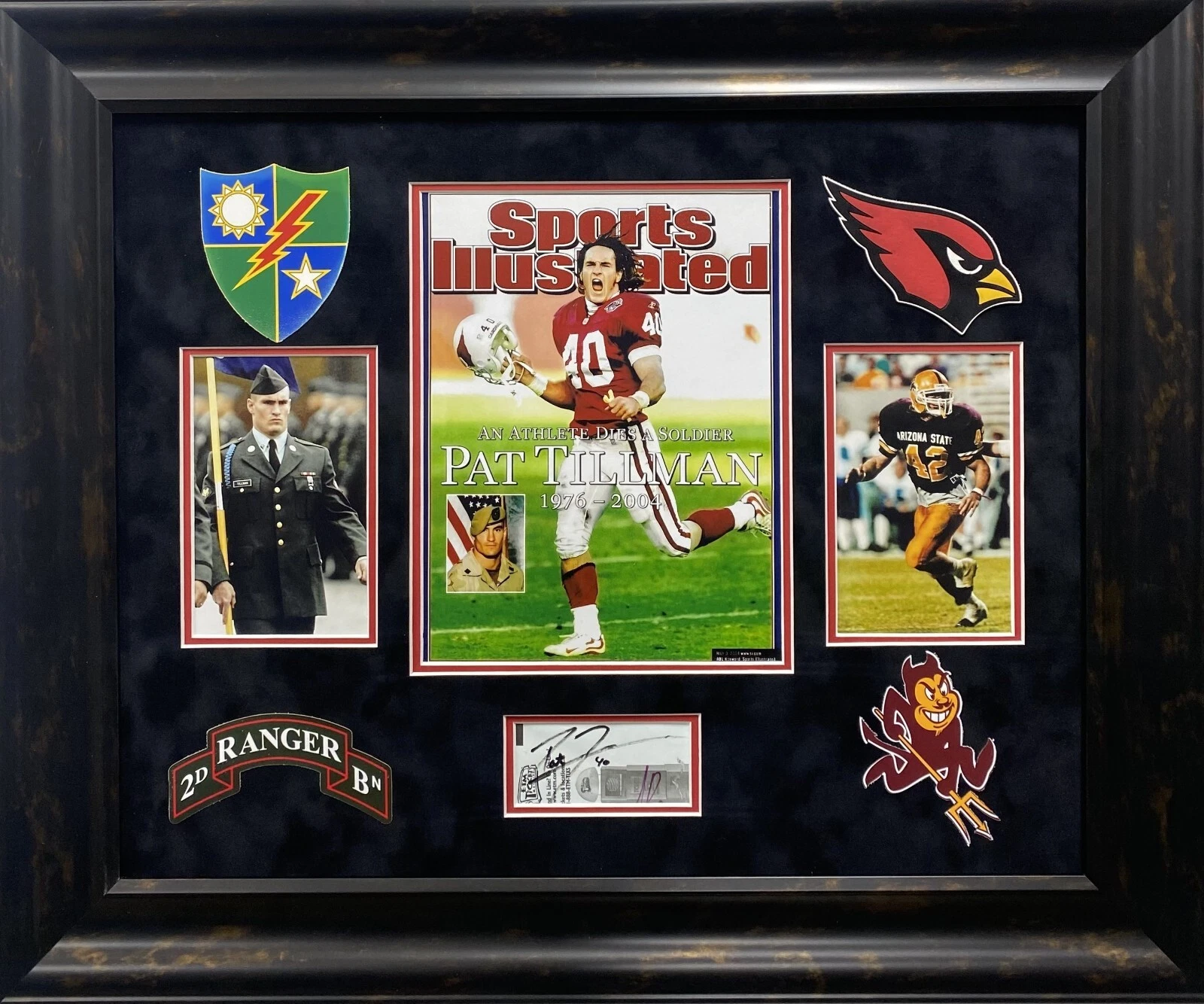 Pat Tillman Arizona State Cardinals Army Ranger Signed Autograph Photo Frame JSA