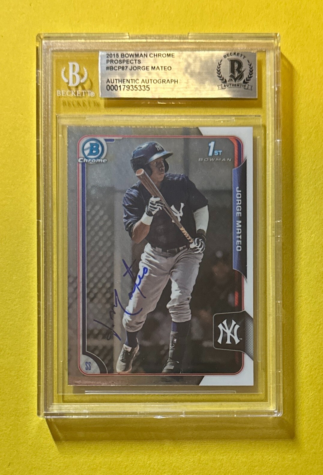 2016 BOWMAN CHROME JORGE MATEO BECKETT AUTH SIGNED AUTO CARD #BCP87 YANKEES