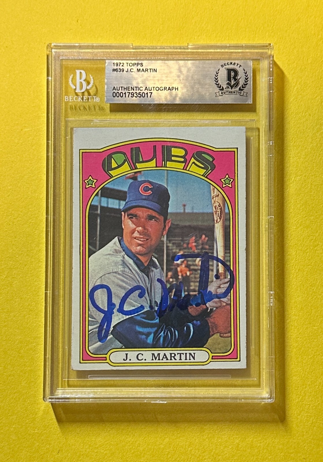 1972 TOPPS J.C. MARTIN #639 BECKETT AUTHENTIC SIGNED AUTOGRAPHED CARD CUBS