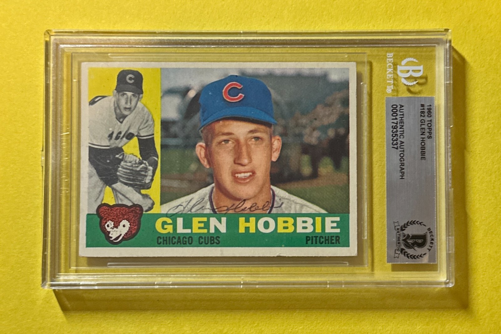 1960 TOPPS GLEN HOBBIE #182 BECKETT AUTHENTIC SIGNED AUTOGRAPHED CARD CUBS COLLECTIBLE MEMORABILIA