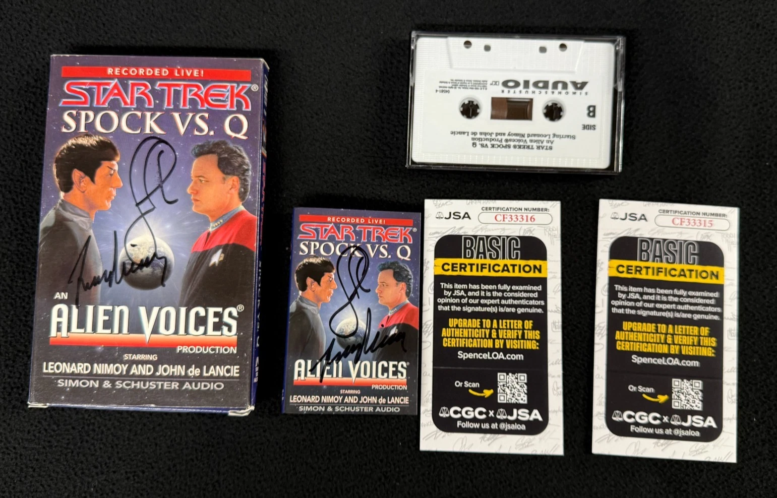 Leonard Nimoy + John de Lancie Signed Alien Voices Q Vs Spock Audiobook JSA COA