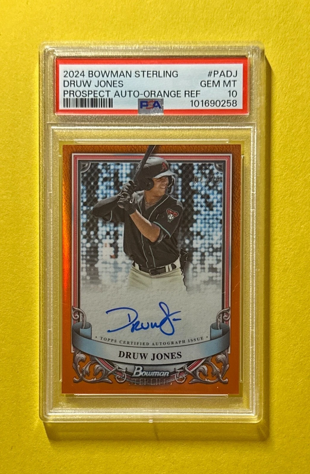 2024 BOWMAN STERLING DRUW JONES ORANGE AUTO /75 #PA-DJ PSA GEM MT 10