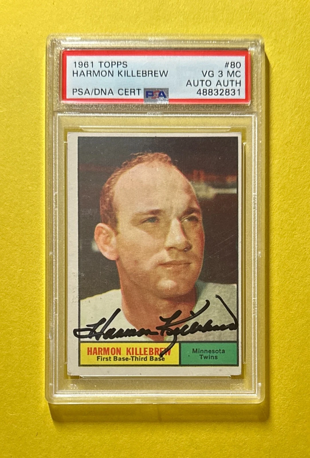 1961 TOPPS HARMON KILLEBREW PSA VG 3 AUTHENTIC AUTOGRAPH #80 TWINS