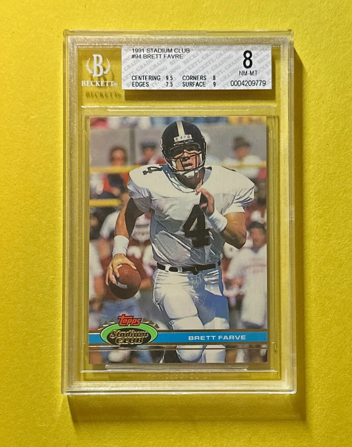 1991 TOPPS STADIUM CLUB BRETT FAVRE #94 BGS NM-MT 8