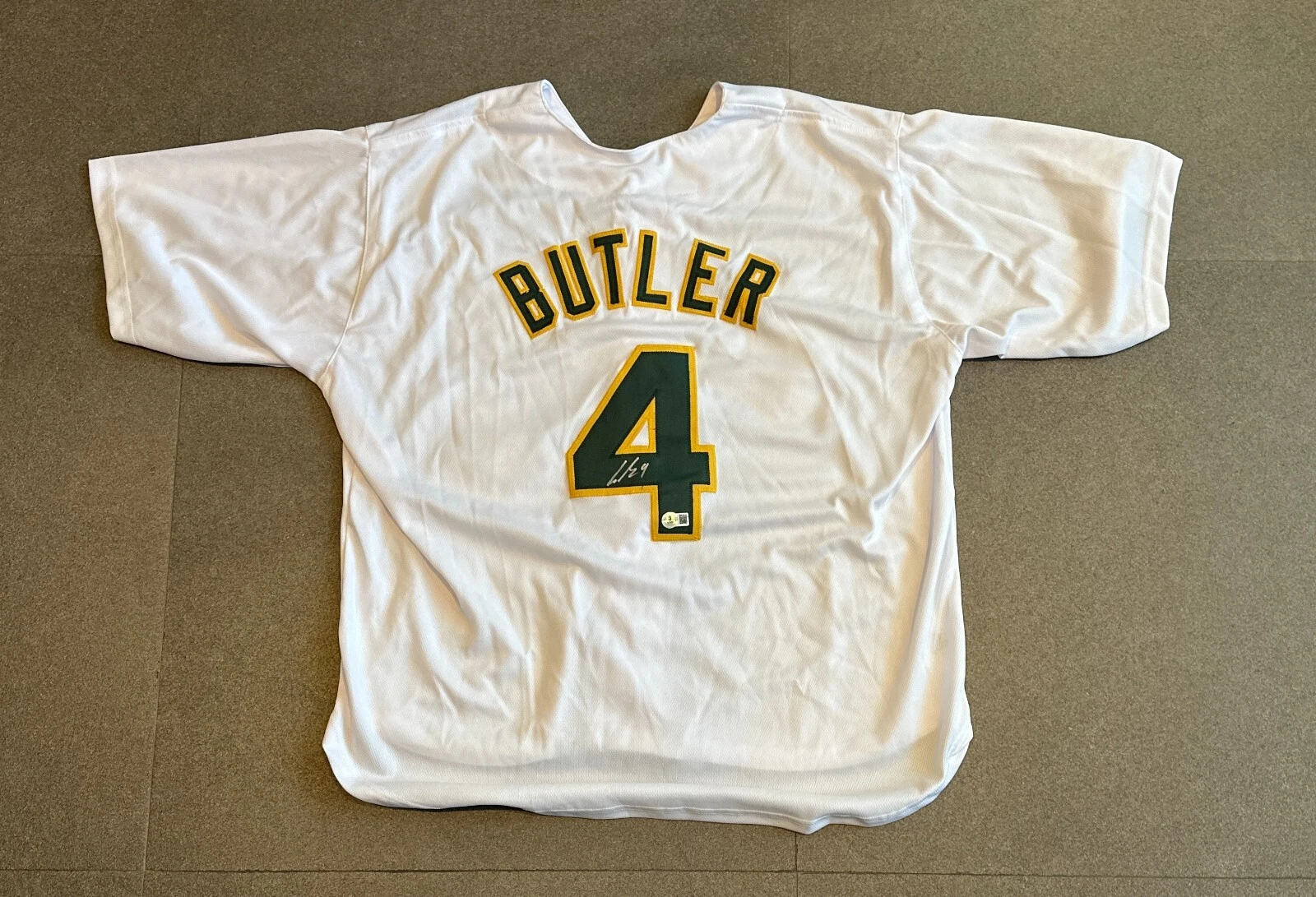 LAWRENCE BUTLER ATHLETICS SIGNED AUTOGRAPHED WHITE CUSTOM JERSEY SZ XL BECKETT