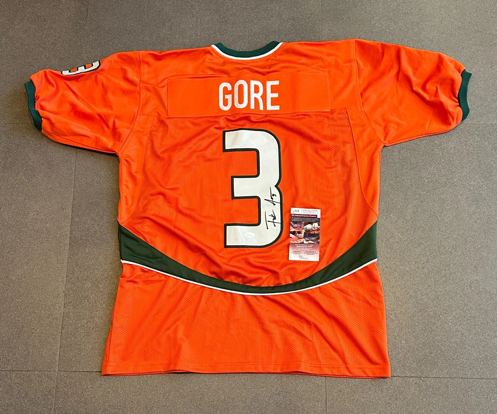 FRANK GORE MIAMI SIGNED AUTOGRAPHED ORANGE CUSTOM JERSEY SZ XL JSA