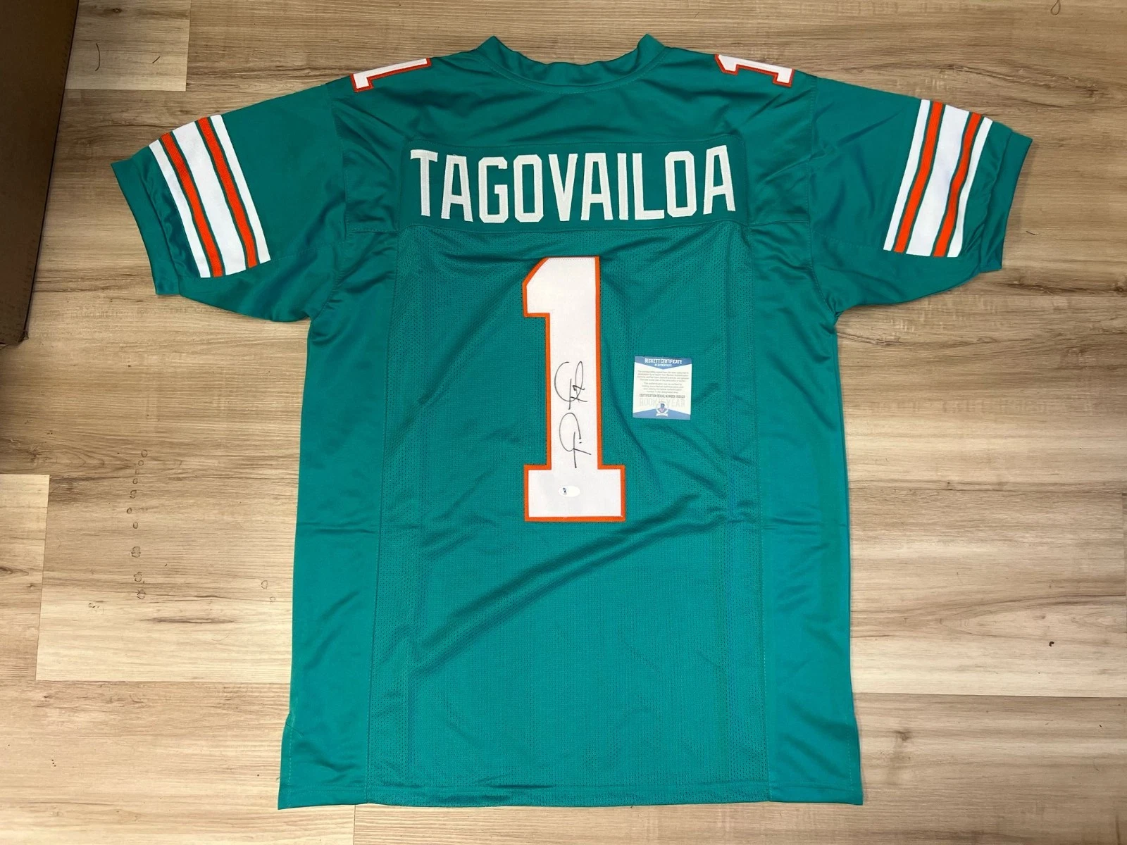 TUA TAGOVAILOA MIAMI DOLPHINS SIGNED AUTOGRAPHED AQUA CUSTOM JERSEY SZ XL BAS