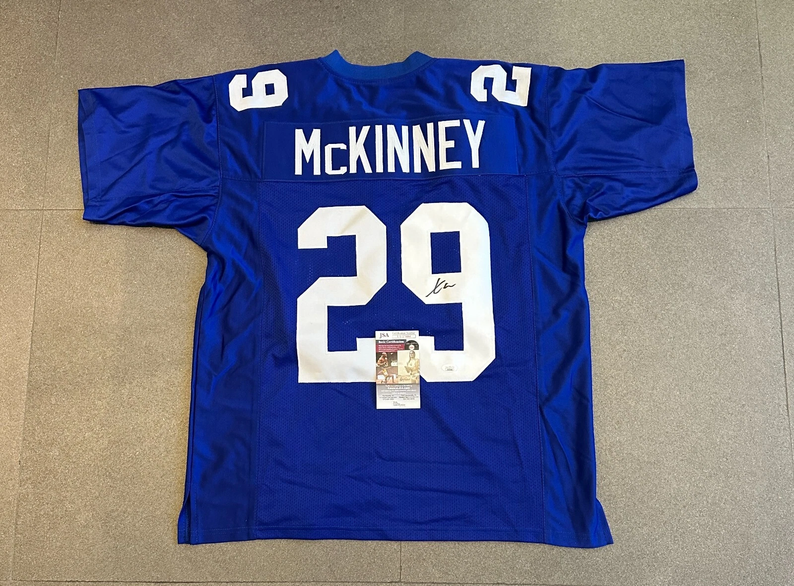 XAVIER MCKINNEY NEW YORK GIANTS SIGNED AUTOGRAPHED BLUE CUSTOM JERSEY SZ XL JSA