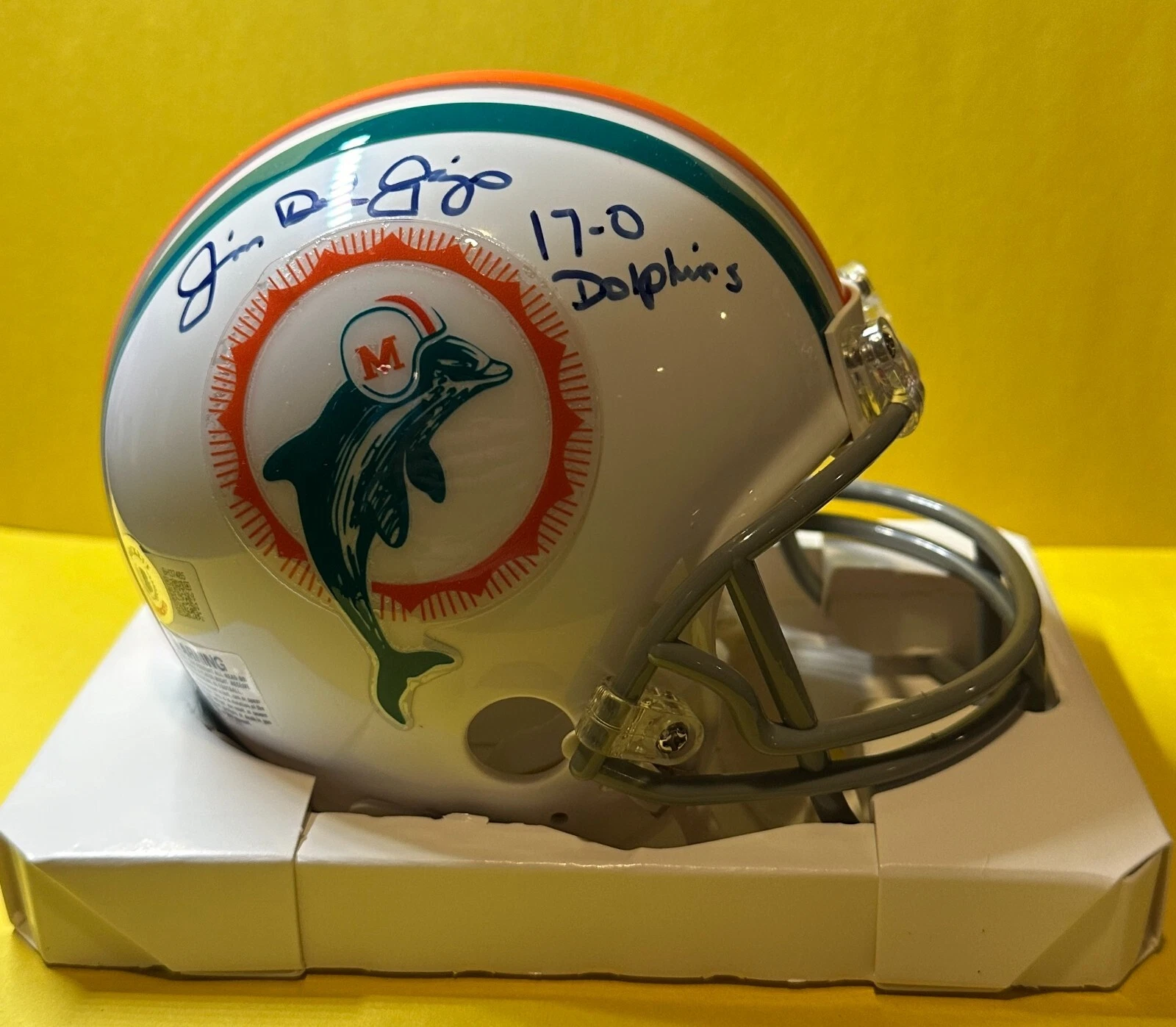 JIM DEL GAIZO MIAMI DOLPHINS SIGNED AUTOGRAPHED MINI HELMET 17-0 PHINS BAS