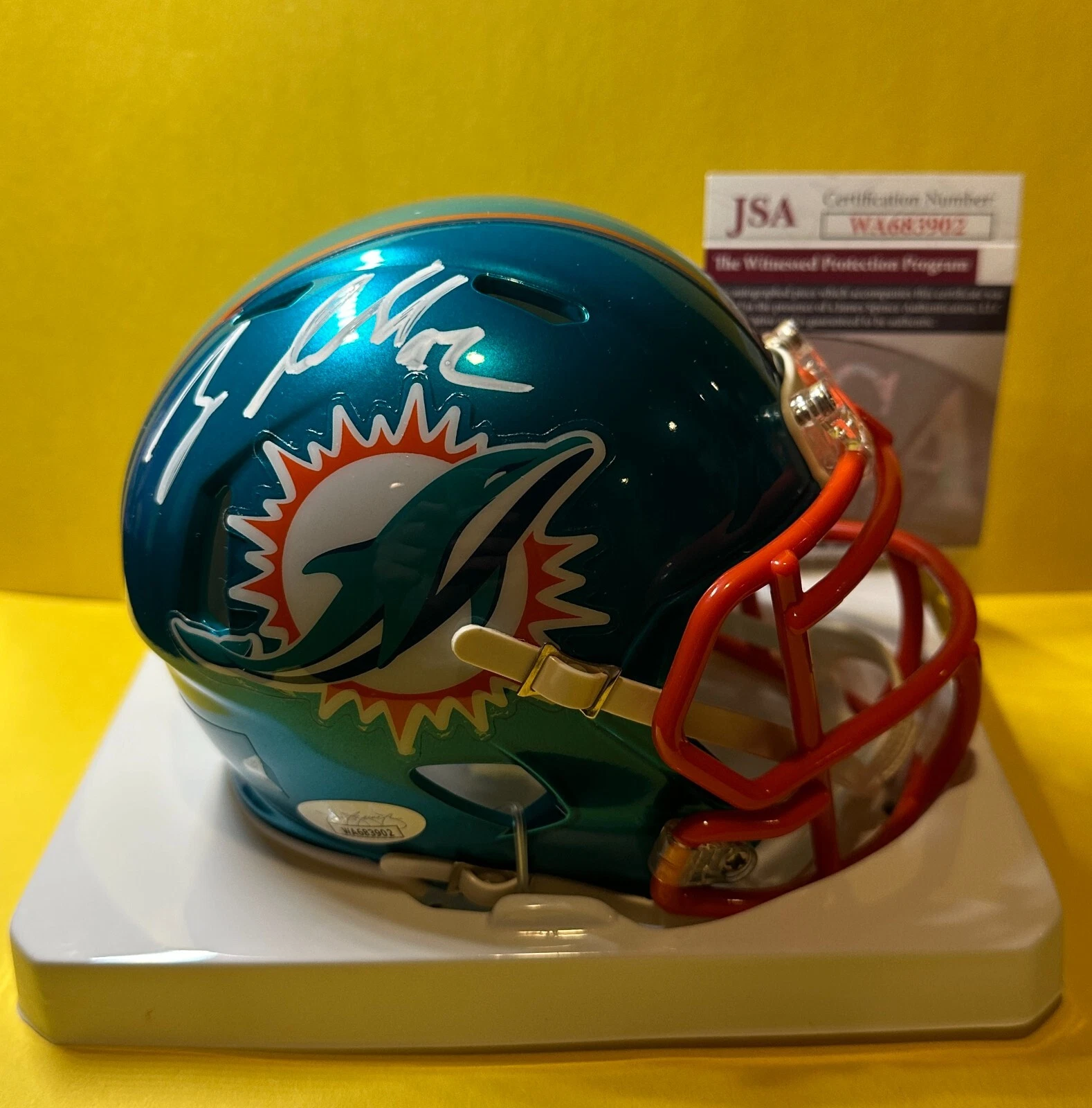 ZACH SIELER MIAMI DOLPHINS SIGNED AUTOGRAPHED AQUA FLASH ALT MINI HELMET JSA COLLECTIBLE MEMORABILIA