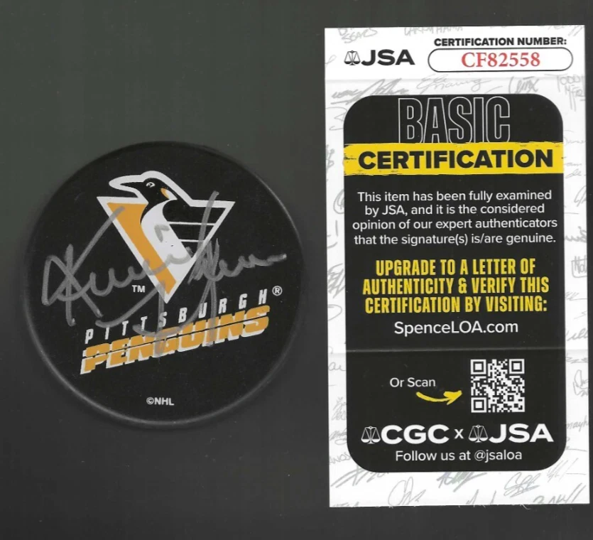 Kevin Hatcher Signed Pittsburgh Penguins Souvenir Puck JSA COA