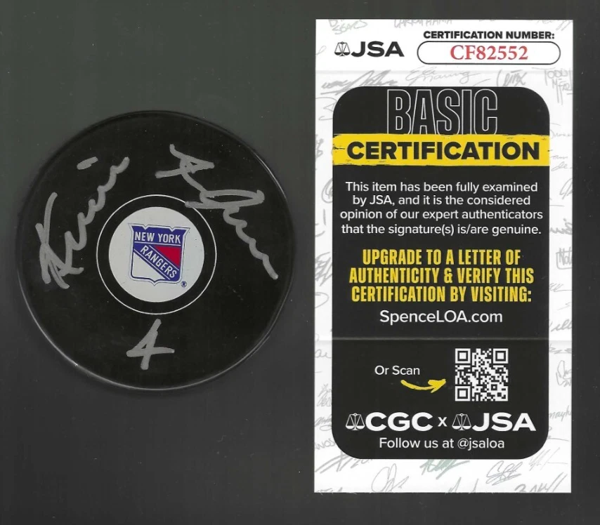 Kevin Hatcher Signed New York Rangers Puck JSA COA